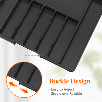 Lifewit Silverware Drawer Organizer, Expandable Utensil Tray for Kitchen, BPA Free Flatware and Cutlery Holder, Adjustable Plastic Storage for Spoons Forks Knives, 8.5"-14.1" x 12.1", Black
