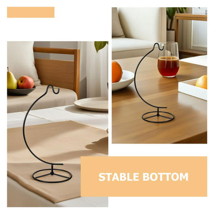 PAMINGONO 2pcs Ornament Display Hanger Stand with Hooks, Iron Hanging Flower Stand for Air Plant Terrarium and Glass Globe, Black Crescent-shaped Indoor Home Decoration