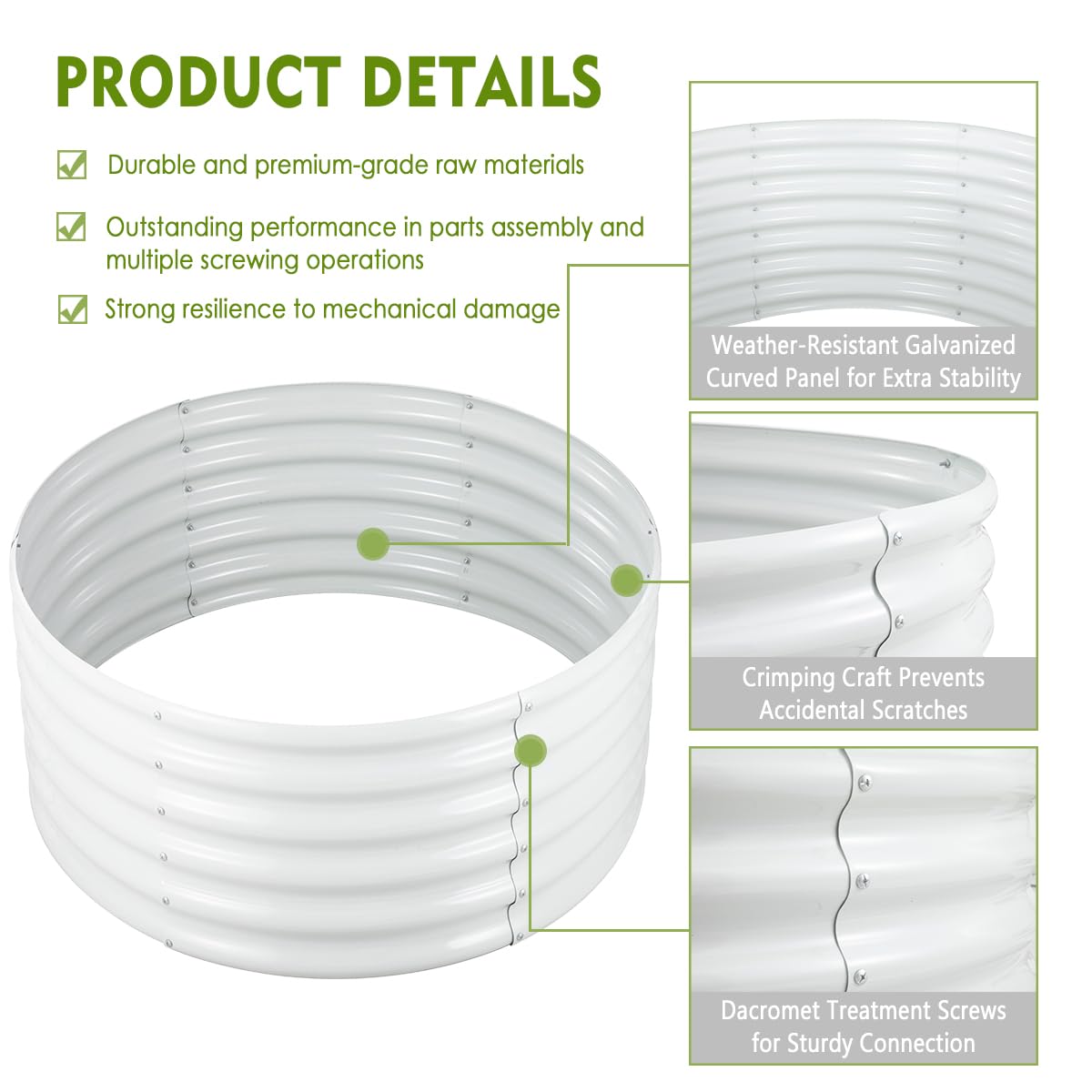 FORTUNO 2 Pcs 17" Tall 4 Ft Round Raised Garden Bed Box Galvanized Metal Outdoor High Flower Bed Steel Patio Ground Planter for Planting Vegetables and Herbs, White
