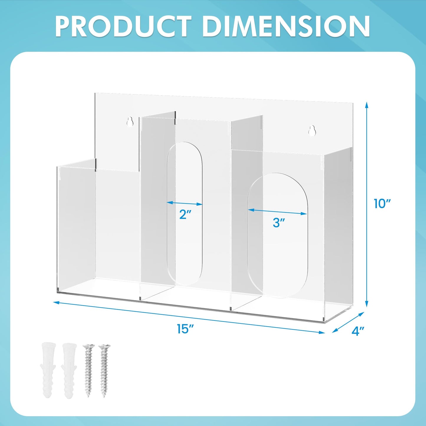 WAHFAY Acrylic Hygiene Dispenser Sanitation Station with Three Compartment, Gloves Masks Hairnets Box Holder, Wall Mount or Tabletop Clear Storage Containers