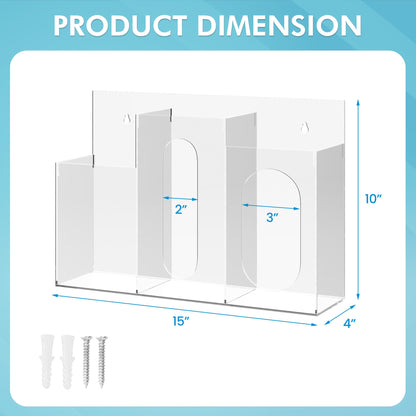 WAHFAY Acrylic Hygiene Dispenser Sanitation Station with Three Compartment, Gloves Masks Hairnets Box Holder, Wall Mount or Tabletop Clear Storage Containers