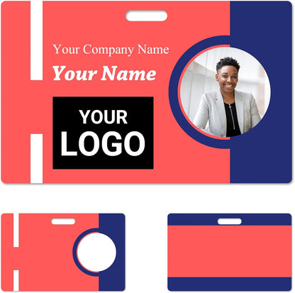 Custom Id Badge Custom Id Card Identification Badges Customizable Personalized Name Badge Customize Name Tag Photo Logo Employee Work Office Volunteer Customized Personal (Horizontal-1)
