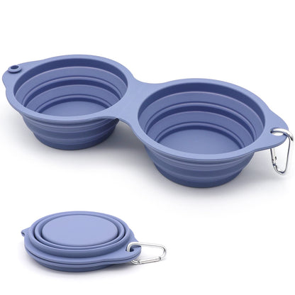 SLSON Collapsible Dog Bowls,Integrated Molding Dog Double Bowl No Plastic Rim 2 in 1 Foldable Pet Food & Water Bowl Cat Feeder Dish for Walking,Hiking,Camping (Cold Grey)