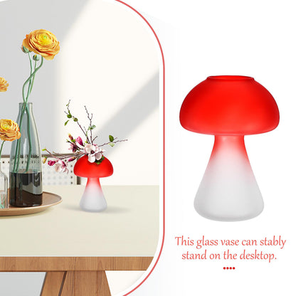 Yardenfun Mushroom Shaped Glass Vase Planter Crimson Desktop Flowerpot Hydroponic Plant Container Decorative Home Garden Terrarium
