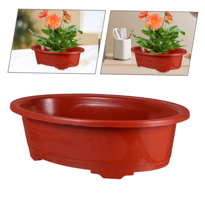 VINTORKY 2pcs Oval Plastic Flower Pots Indoor Outdoor Planters Drainage for Herbs Succulents and Garden Decor