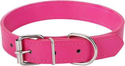 Rose Red Soft Leather Dog Collar for Small,Medium, Large Dog, Comfortable and Adjustable (Wide: 0.75'' for Dog's Neck: 10''~14'', Rose Red, M)