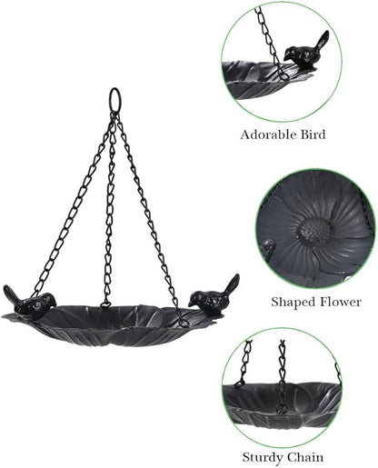 Jemeni Wild Bird Feeder Tray - 10.7 Inch Hanging Seed Plate for Garden, Backyard, Patio - Attracts Birds, Durable & Easy to Clean (Black)