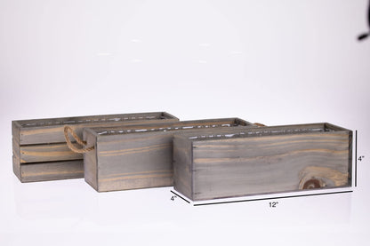Wood Planter Box with Wine Crate Styled, 12x4 Inch Rectangular, Rustic Barn Wood, Plastic Liner, Wedding Flowers Holder, Home and Venue (12x4 Wine Crate Set of 4, Natural)