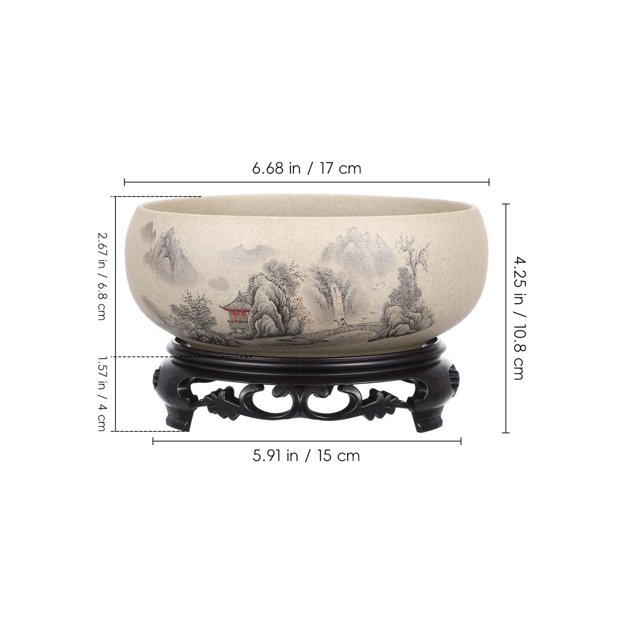 Angoily Pottery Lotus Bowl Planter Bonsai Tree Pot Ceramic Flower Pot No Drainage Hole Hydroponic Water Lily Bowl with Base 6.7 Inch Round Narcissus Container for Indoor Zen Home Decor