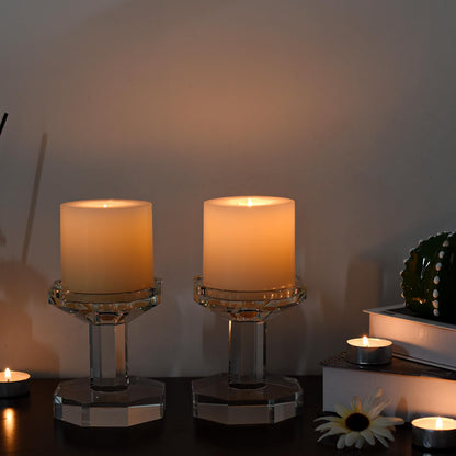 Kitcom Crystal Taper/Pillar Candle Holders Set of 2, 4.1 Inches Height, Heavy Solid Hand Cut Candlesticks Set, Table Centerpieces for Home Decor, Clear
