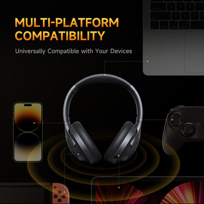 Picun Wireless Gaming Headsets with Active Noise Cancelling, 2.4Ghz/Bluetooth Over Ear Headphones with Detachable Boom Mic, 3D Surround Sound, 50H Playtime for PC, PS5/PS4, Laptop, Cellphones (Black)