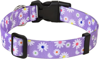 MarukoPet Dog Collar and Leash Set, Adjustable for Small Medium Large Dogs Puppy, Cute Design with Bohemia Floral Tribal Geometric Patterns Boys Girls Dog Collar(Purple Daisy Set,M)
