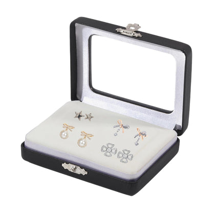 CONCHLERY Gem Display Loose Stone Box Rectangle Stone Box Loose Gemstone Display Case with Clear Top Lids and Sponge, Black