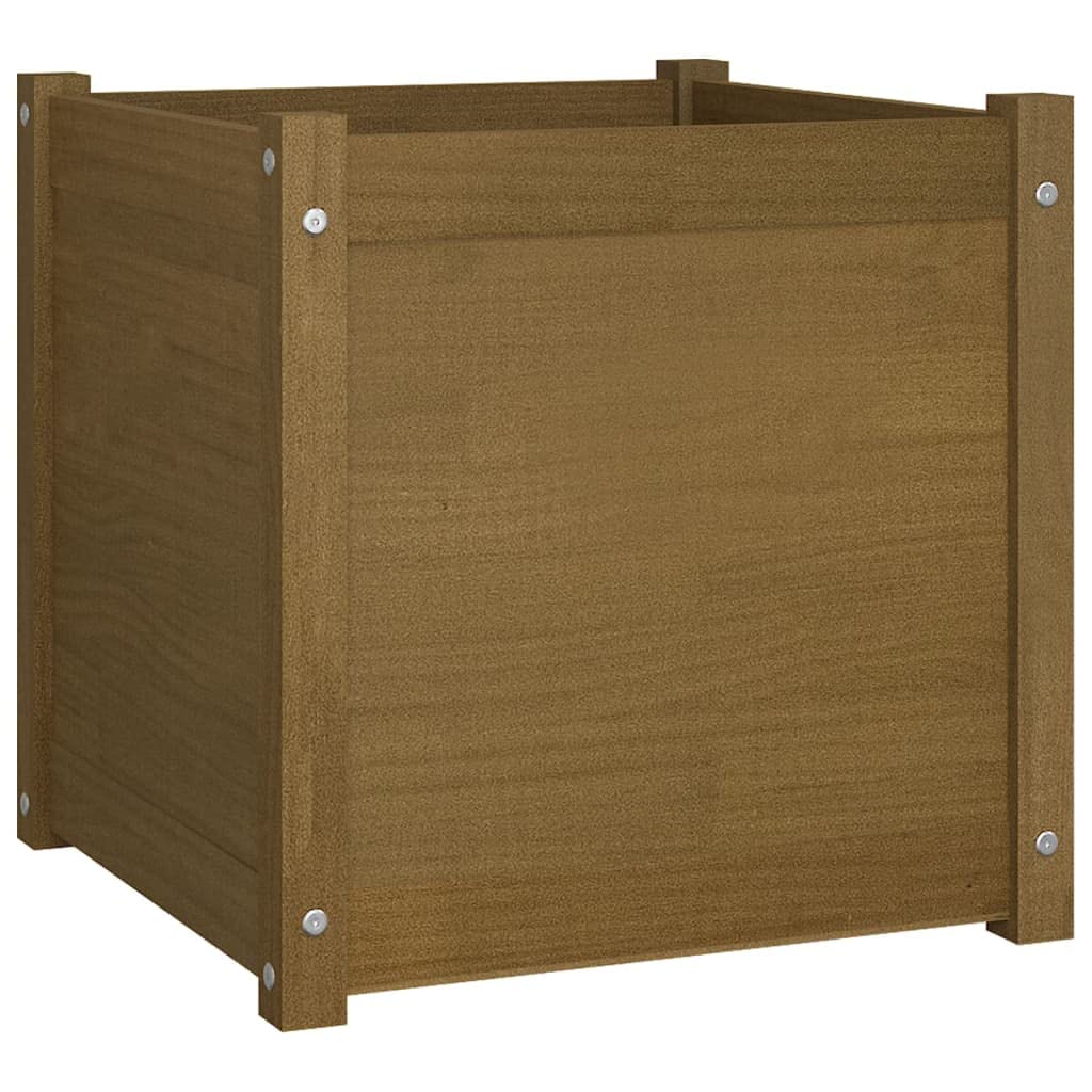 PUGYNBK Large Square Garden Planter for Vegetables Rustic Garden Planter Solid Pinewood for Balcony Patio Set of 1 Honey Brown Wooden for Outdoor Plants and Flowers