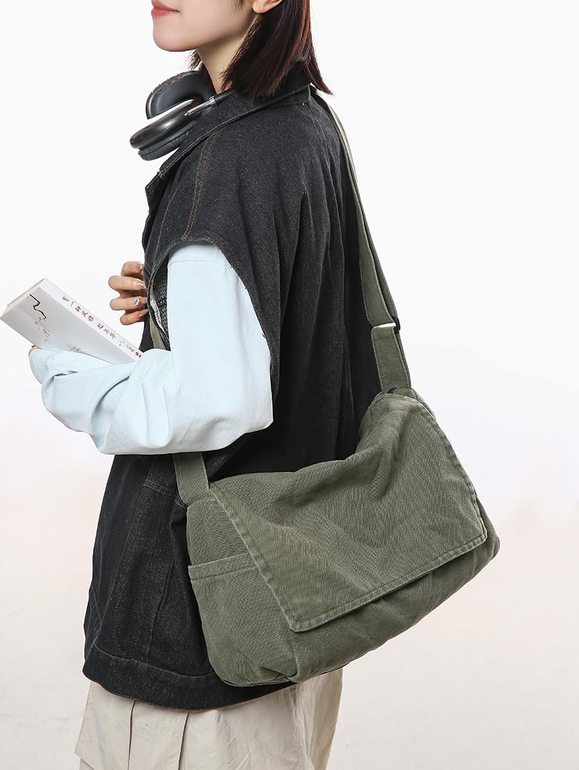 Collsants Messenger Bag for Women Men Satchel Bag Canvas Crossbody Shoulder Bag Casual Sling Bag(green)