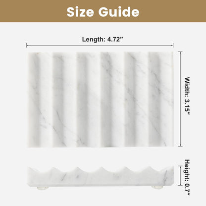 Carrara Marble Soap Dish - Self Draining Holder Keeps Soap Dry, Rectangular Tray for Shower, Bathroom & Jewelry Display (White)