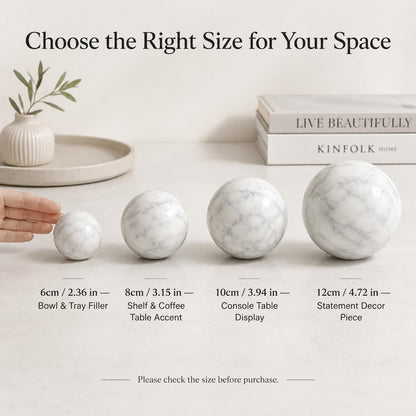 SIRIZEN-DIVING Natural Marble Decorative Spheres, Small Stone Bowl Filler Balls for Tray Styling, Shelf and Coffee Table Decor, 6 cm Diameter