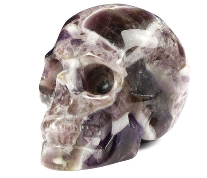 Skullis 2.0" Dream Chevron Amethyst Crystal Skull, Hand Carved Gemstone Fine Art Sculpture, Reiki Healing Stone Statue.1407