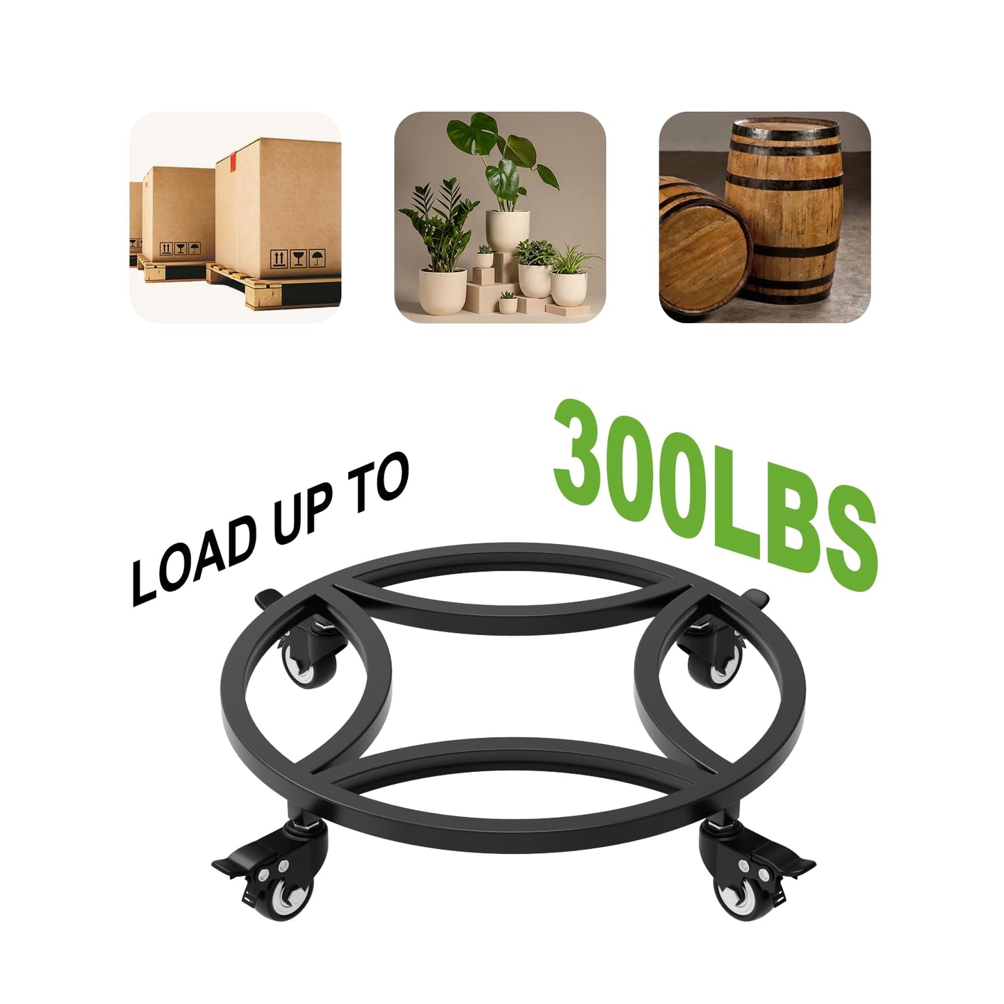 Zhongma 2 Pack Dia.18.1" x 3.5" H Round Plant Caddy with Wheels, Fully Assembled, Heavy Duty Construction, 300 Lbs Capacity, Load-Bearing Wheels with Brakes, No Installation Required