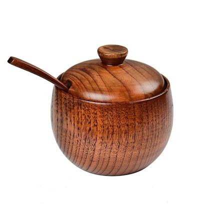 Leadigol Solid Wood Spice Jar Condiment Bowls with Wooden Spoon, Salt Seasoning Container Condiment Jar Storage Box with Spoon for Home Kitchen