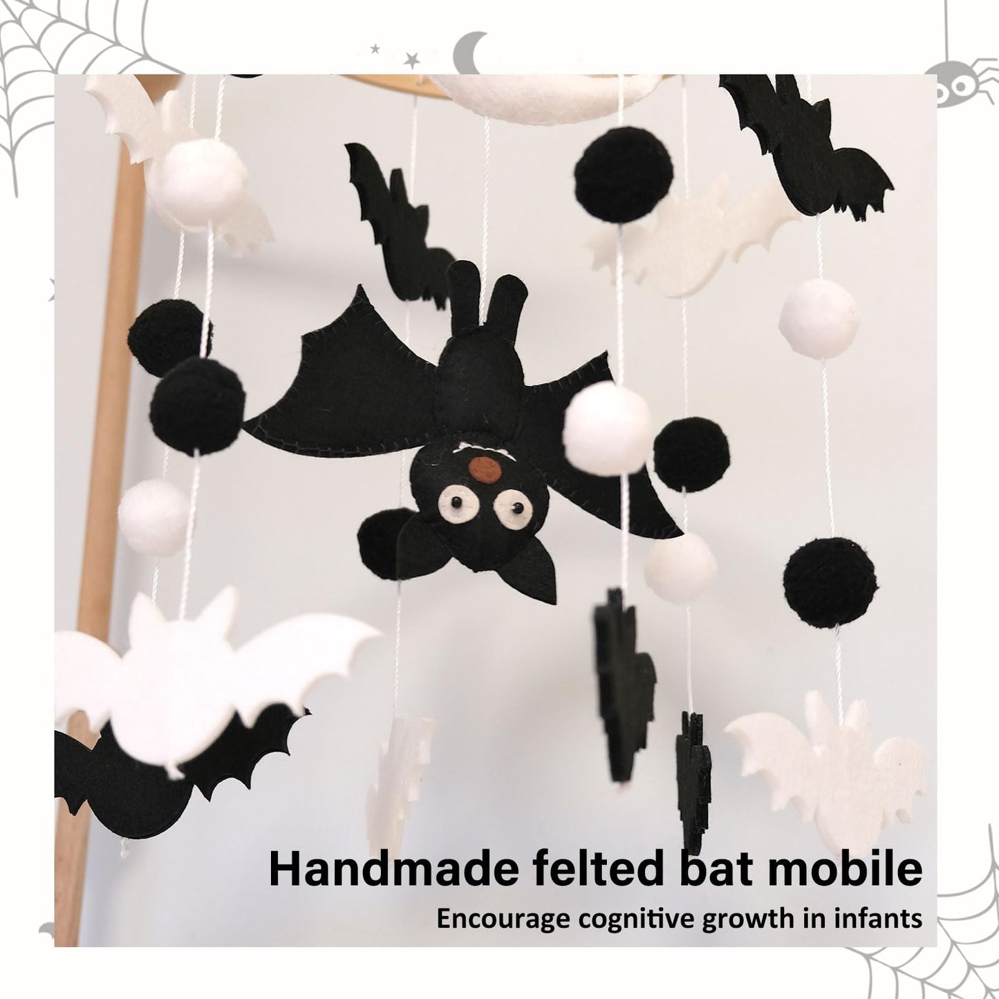 Bat Baby Mobile, Gothic Mobile for Crib, Halloween Crib Mobile for Boys and Girls, Gothic Nursery Mobile for Bassinet, Bat, Moon