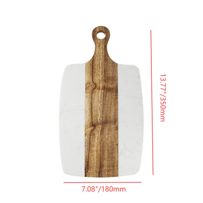 Nicerity Cutting Board with Marble and Natural Wood White Marble and Wood Charcuterie Board Cheese Board With Handle Serving （Type-3）