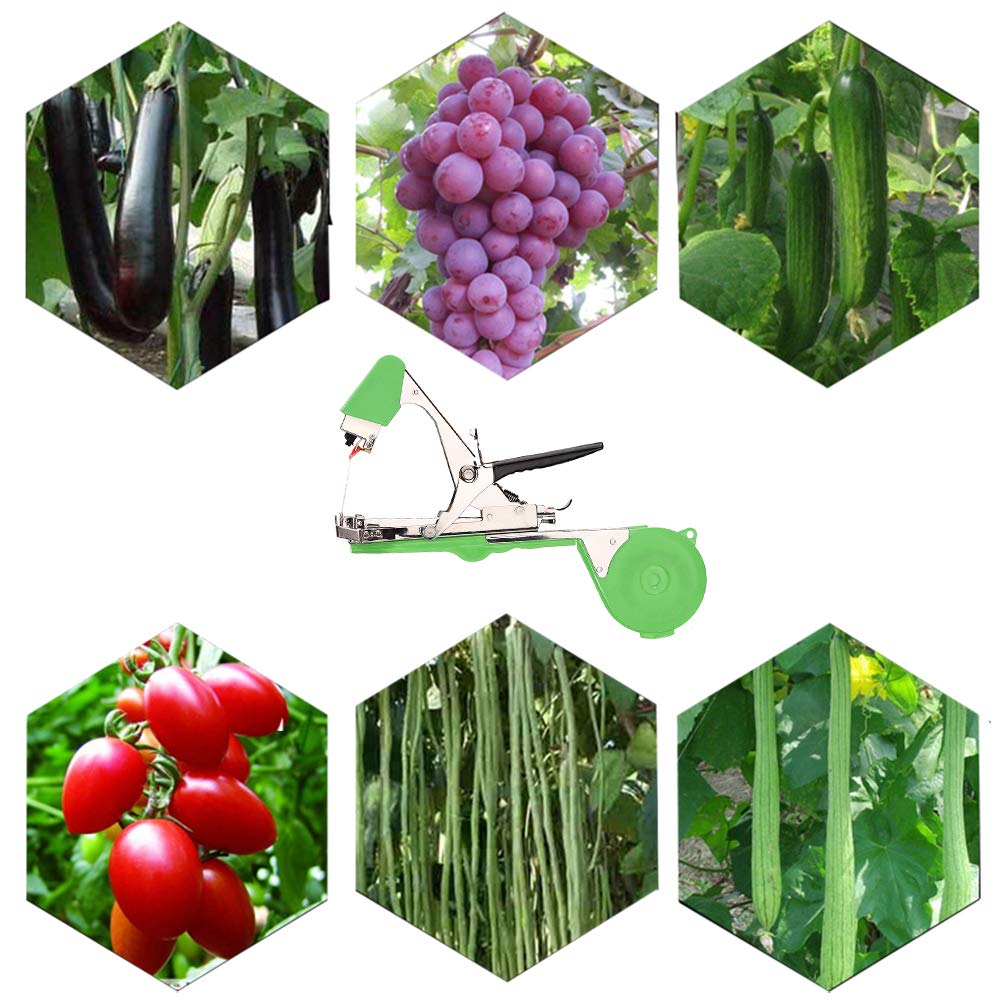 Yolando Plant Tying Machine Tape Tool for Tomatoes Peppers Grapes Cucumbers and Vining Vegetables Quickly and Easily Tie, Great for Gardeners Farmers, with Tapes, Spare Parts, Staples - Green