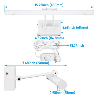LEONLITE 3CCT Dimmable LED Picture Light, 2700K/3000K/4000K Selectable, CRI90 Swivel Full Metal Picture Frame Light for Wall Art, Painting, Artwork, Portrait, Plug-in & Hardwired, White