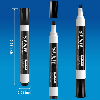 SFAIH Dry Erase Markers Chisel Tip with Magnetic Whiteboard Eraser, 36 Bulk Pack Black White Board Markers for Teachers, Versatile Lines, 1s Quickly Dry, Essential Supplies for Office Teacher