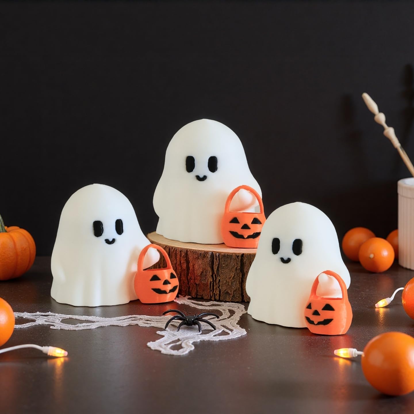 virsomier 3pcs Halloween Ghost Figurine - Cute Tiny Trick or Treat Ghost, Little Figurine for Halloween Home Decorations Indoor, Cute Decor (A)