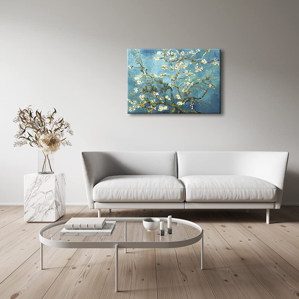 Wieco Art Framed Wall Art Canvas Prints of Almond Blossom by Vincent Van Gogh Paintings Reproduction Abstract Artwork for Wall Decor Golden Frame