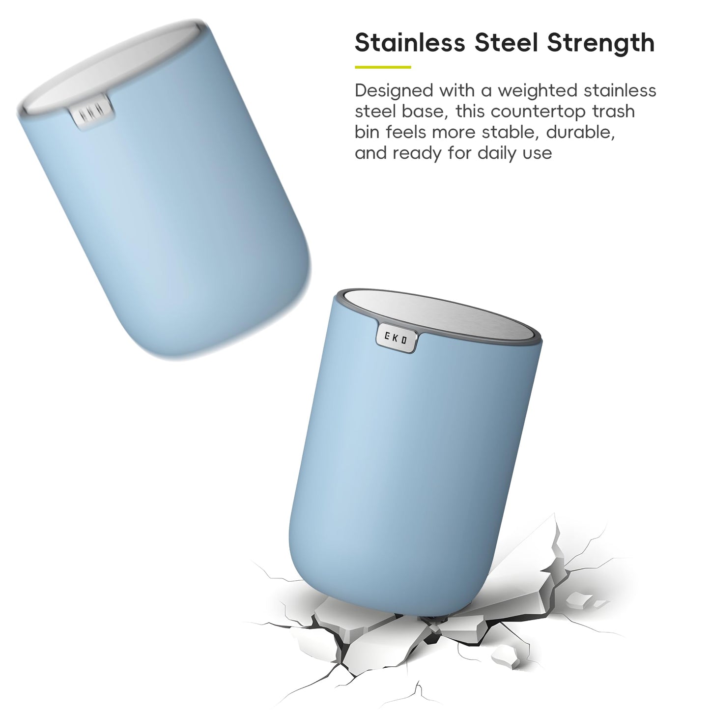 EKO Fandy 0.58 Gal/2.2L Mini Trash Can with Lid, Swing-Top Desktop Trash Can for Bathroom, Countertop, Vanity, Desk or Office, Small Garbage Bin (Blue)