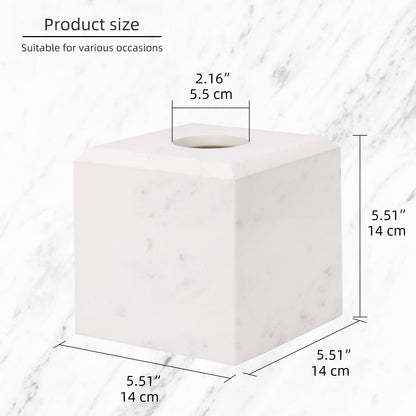 Natural Marble Square Tissue Box Cover,Stone Modern Decorative Sturdy Napkin Box Holder Case,Facial Paper Organizer for Bathroom Vanity Toilet Countertop,Kitchen (1, Jazz White, 5.71 * 5.71 * 5.51)
