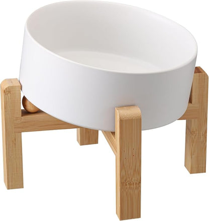 White Elevated/Raised 15°Tilted Anti Slip Ceramic Dog Bowl for Medium & Large Breeds,Slanted Bulldog Big Face Pet Feeding Food Water Dish Stand for Dogs (7.6 Cups/60OZ)