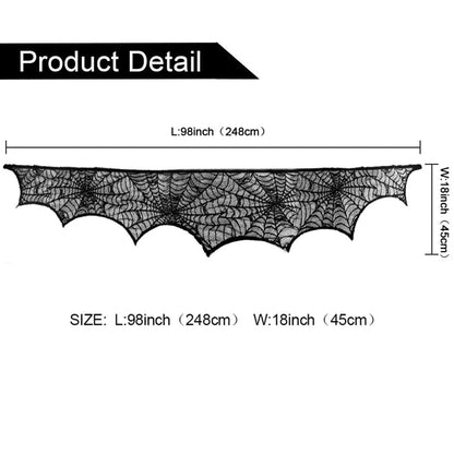 Comtraker Halloween Fireplace Mantle Decorations, Black Lace Spiderweb Fireplace Mantel Scarf Cover Garland for Festive Party Supplies Decor 18 x 98 inch (Black)