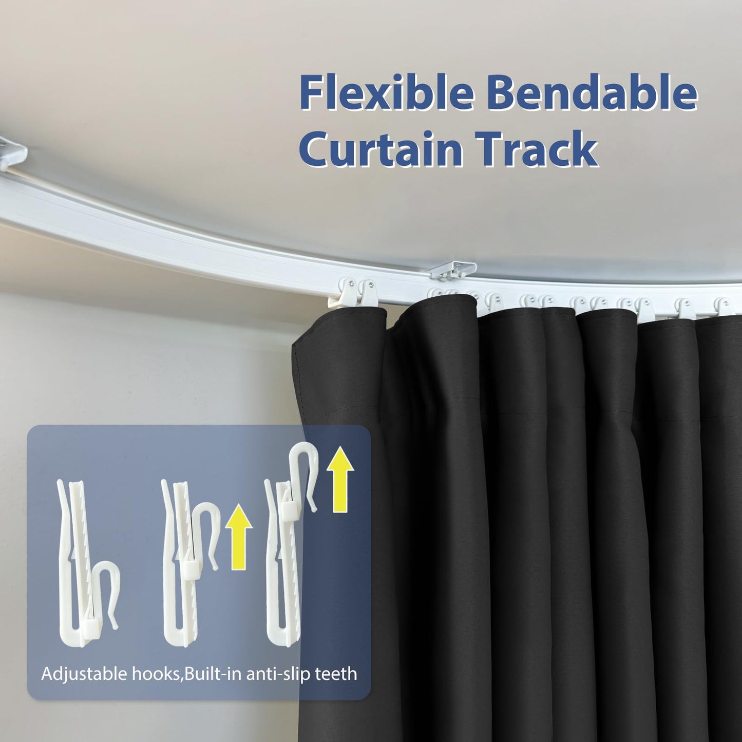 cbsroro Room Divider Curtains Ceiling Mounted Track Sets Extra Wide Blackout Curtain Flexible Tracks for Bedroom Privacy Partition Separator, 1 Panel Black Drape and White Rail, W8.3 x H7ft