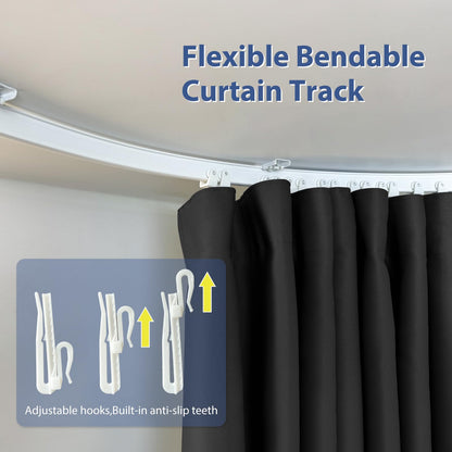 cbsroro Room Divider Curtains Ceiling Mounted Track Sets Extra Wide Blackout Curtain Flexible Tracks for Bedroom Privacy Partition Separator, 1 Panel Black Drape and White Rail, W8.3 x H7ft