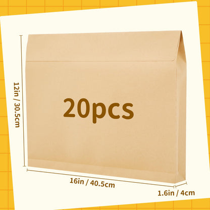 Fullhawl 20 Pcs 12 x 16 x 1.6 Inch Large Expandable Catalog Envelopes Manilla Kraft Peel and Seal Envelopes Light Brown Large Mailing for Office Home Documents Magazines Photos Storage Organizing