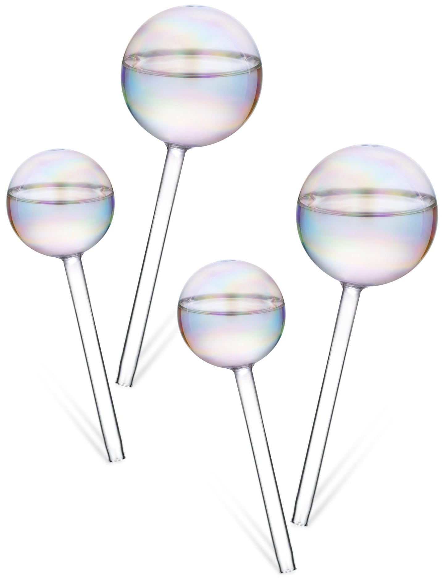 Tomorotec Iridescent Glass Self Watering Globes 4-Pack (2 Large+2 Small), Decorative Hand-Blown Rainbow Glass Watering Bulbs, Automatic Irrigation for Indoor & Outdoor Plants, Easy to Use and Maintain