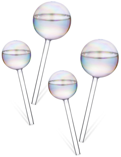 Tomorotec Iridescent Glass Self Watering Globes 4-Pack (2 Large+2 Small), Decorative Hand-Blown Rainbow Glass Watering Bulbs, Automatic Irrigation for Indoor & Outdoor Plants, Easy to Use and Maintain