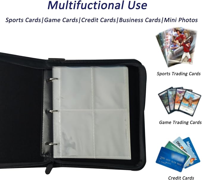 Premium Card Binder 4 Pocket, 3-Ring Zipper 400 Pockets Card Holder Book with 50 Removable Sleeves，Card Collection Storage Album for Trading Cards, MTG, TCG, Yugioh Cards