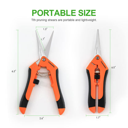 HOMEANING 6 Packs Garden Pruning Shears with Straight Blades Trimming Scissors, Gardening Hand Pruning Snips Titanium Coated Precision Bonsai Pruning Shears, Convenient Flower Cutters (Orange)