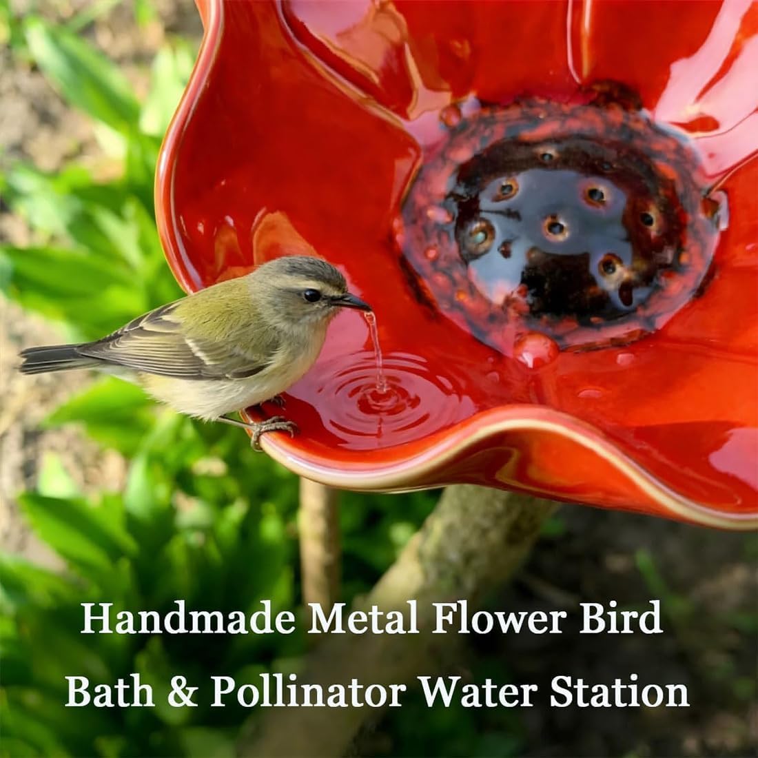 Handmade Metal Flower Garden Stake with Bird Bath & pollinator Water Station, Bee Bath for Garden Metal Bee Water Feeder with Flower Design for Outdoor Yard Decor
