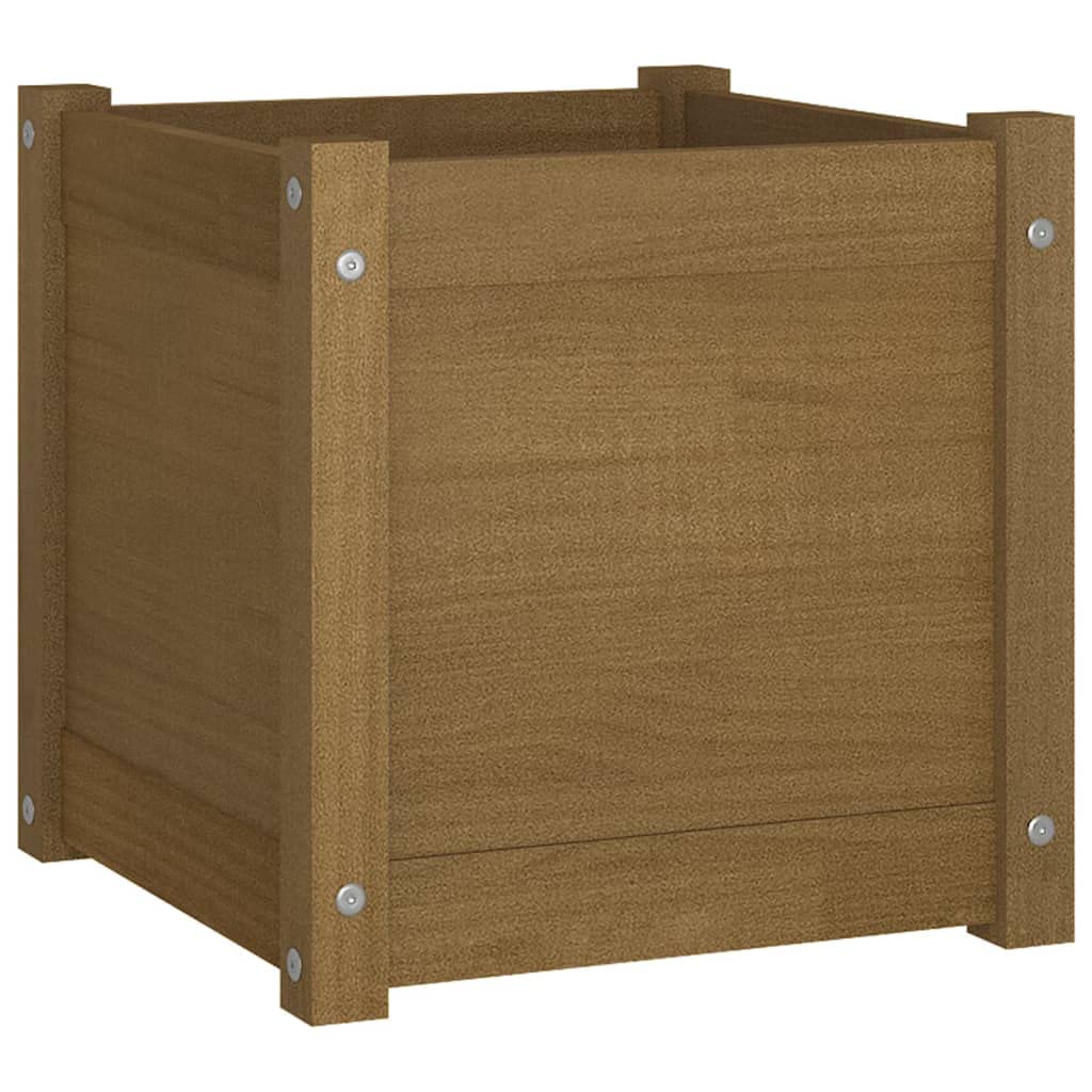 VGLQNRPT Square Wood Garden Planter, 15.7 inch Solid Pine Flower Pot Box for Indoor Outdoor Patio Balcony Backyard Decor, Honey Brown Stained Finish