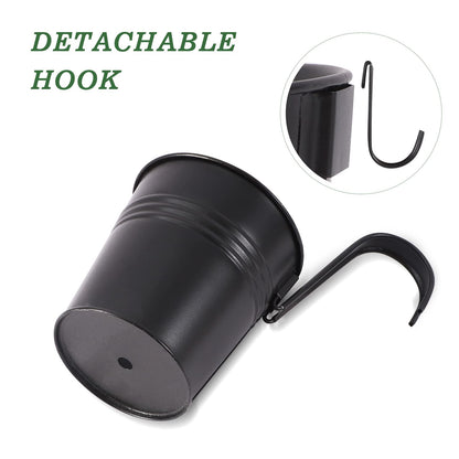 HowRU Metal Iron Flower Pots for Railing Fence Hanging Bucket Pots(5 Pcs) and Hanging Flower Pots Metal Iron Bucket Planter(10 Pcs) (Black)