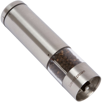 Latent Epicure Electric Salt and Pepper Grinder Set, USB-C Rechargeable Stainless Steel Mills with LED Light, Adjustable Ceramic Grinders and Acrylic Mill Rest Tray
