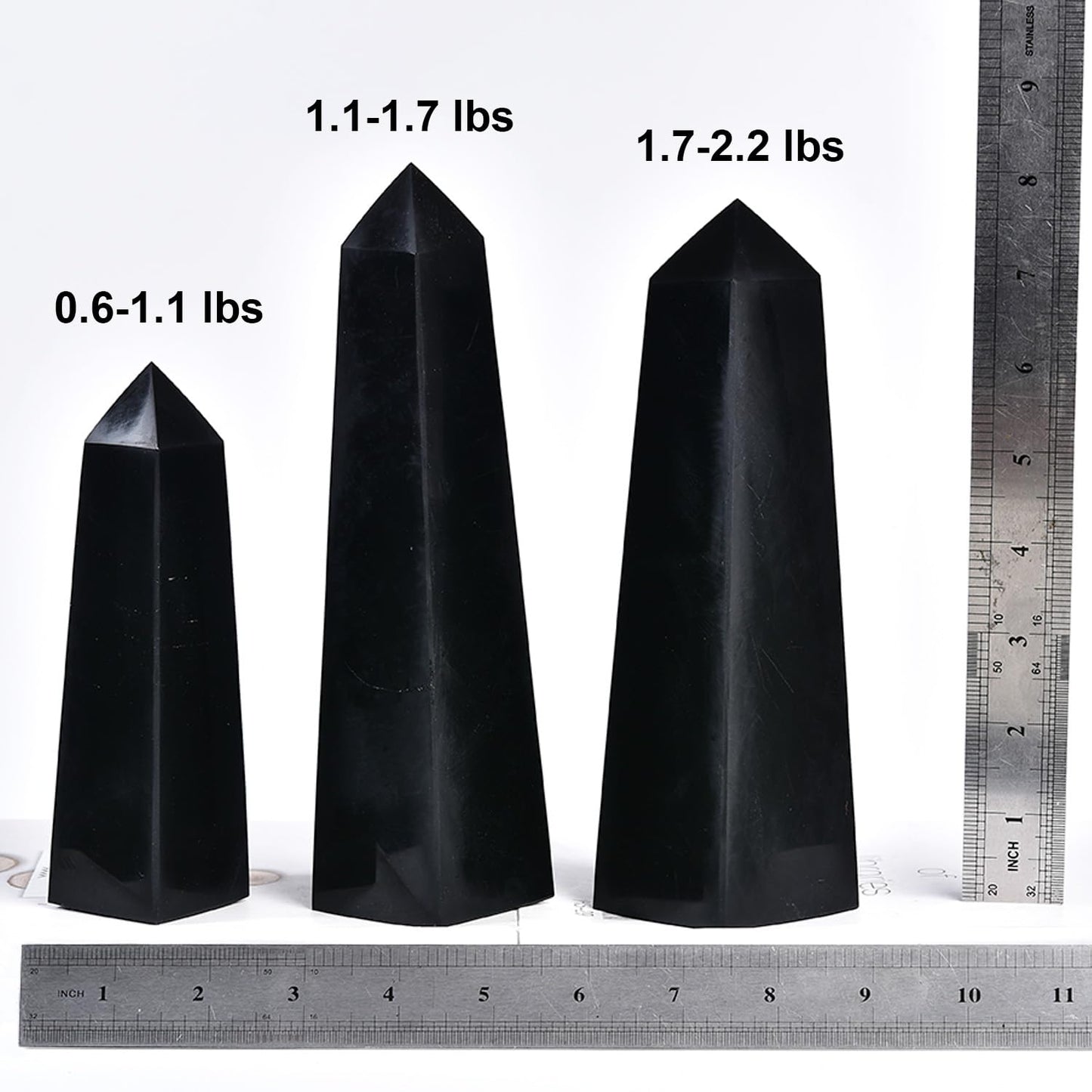 JIC Gem Black Obsidian Large Healing Crystals Wand 4 Faceted Crystal Point Obelisk Gemstone Natural Reiki Energy Stone for Meditation Crystal Grid Decoration 1.1-1.7 Lbs