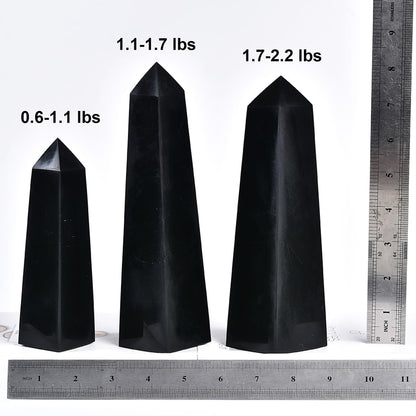 JIC Gem Black Obsidian Large Healing Crystals Wand 4 Faceted Crystal Point Obelisk Gemstone Natural Reiki Energy Stone for Meditation Crystal Grid Decoration 1.1-1.7 Lbs