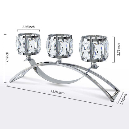 KEHAIL 3 Arms Crystal Candle Holders, Arch Candlestick Table Candelabras Centerpieces for Wedding, Dinning Room, Cabinet Ornaments, Home Decoration， Gift (3-arm Arched, Silver)