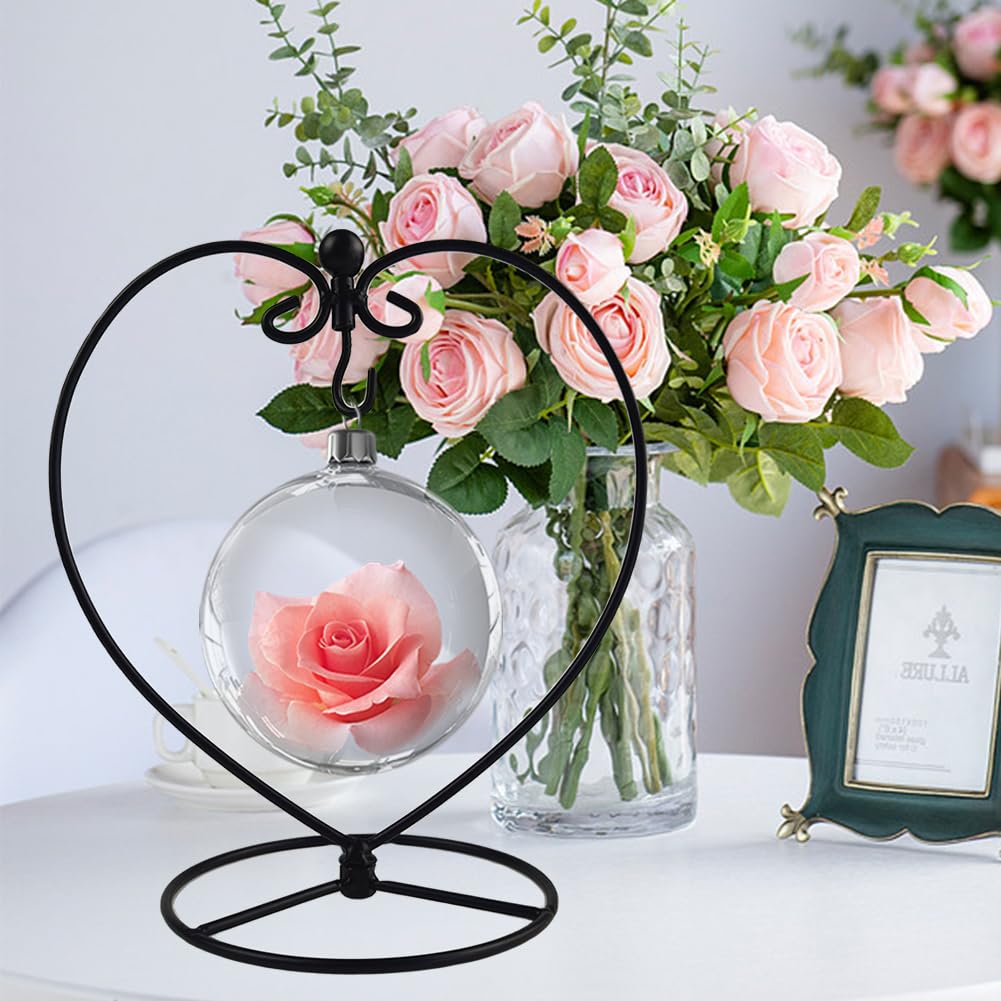 YY YEARCHY Ornament Display Stand for Mini Hanging Glass Globe Ball, Air Plant Flower Holder (Black, 8.07" x 4.72")